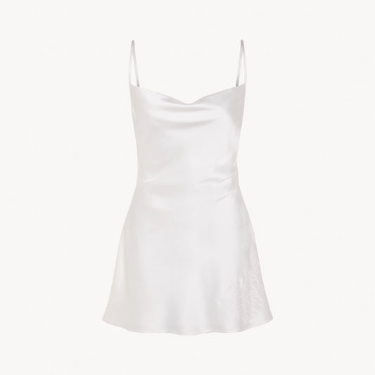 Gigi Mini Satin Slip Dress – Recycled Bridal Satin with Floral Embroidery