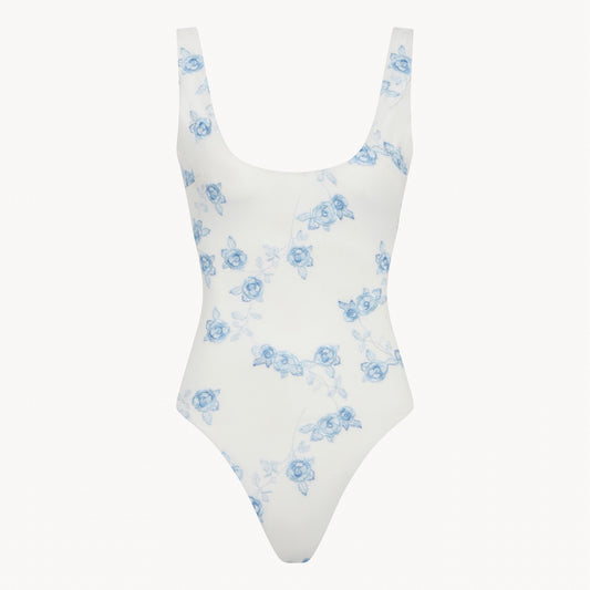 Elizabeth square neck embroidered bridal one-piece swimsuit in sustainable eco fabric