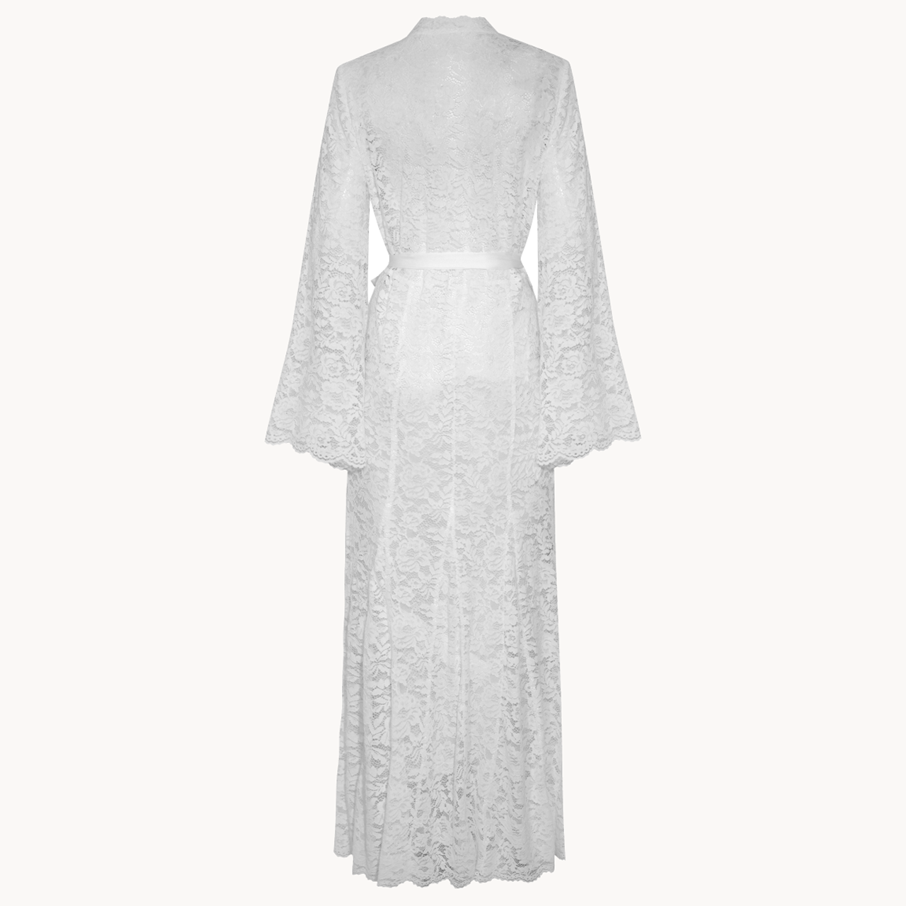 White lace wedding morning robe with a belt 