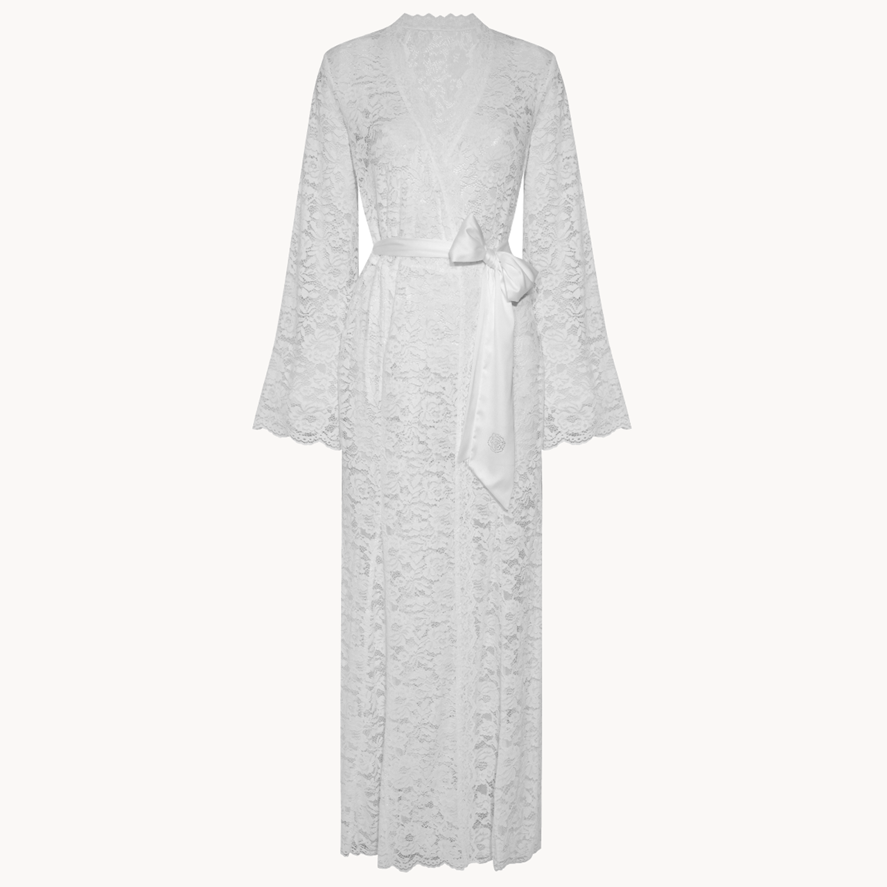 White lace wedding morning robe with a belt 