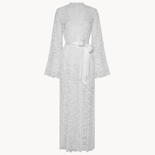 White lace wedding morning robe with a belt 