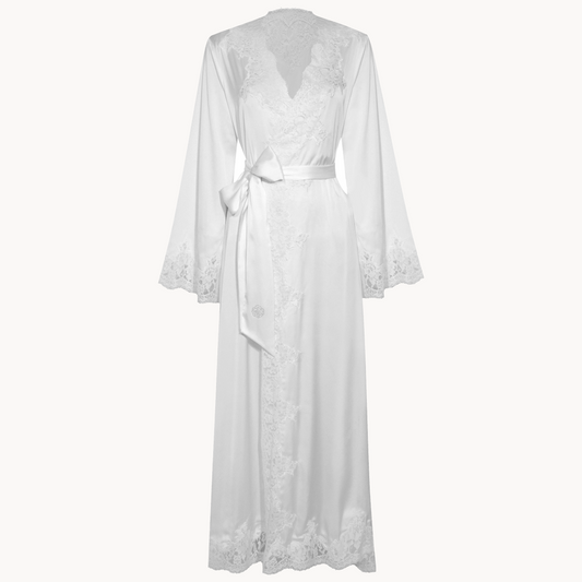 luxury bridal robe with elegant satin fabric for wedding morning and bridal photos